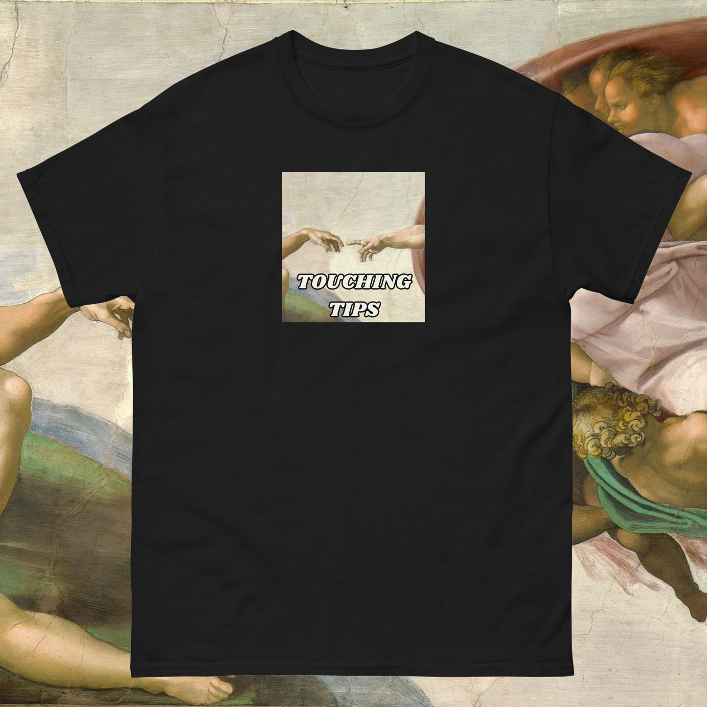 Touching Tips T-Shirt | Michelangelo’s Creation of Adam Parody Tee